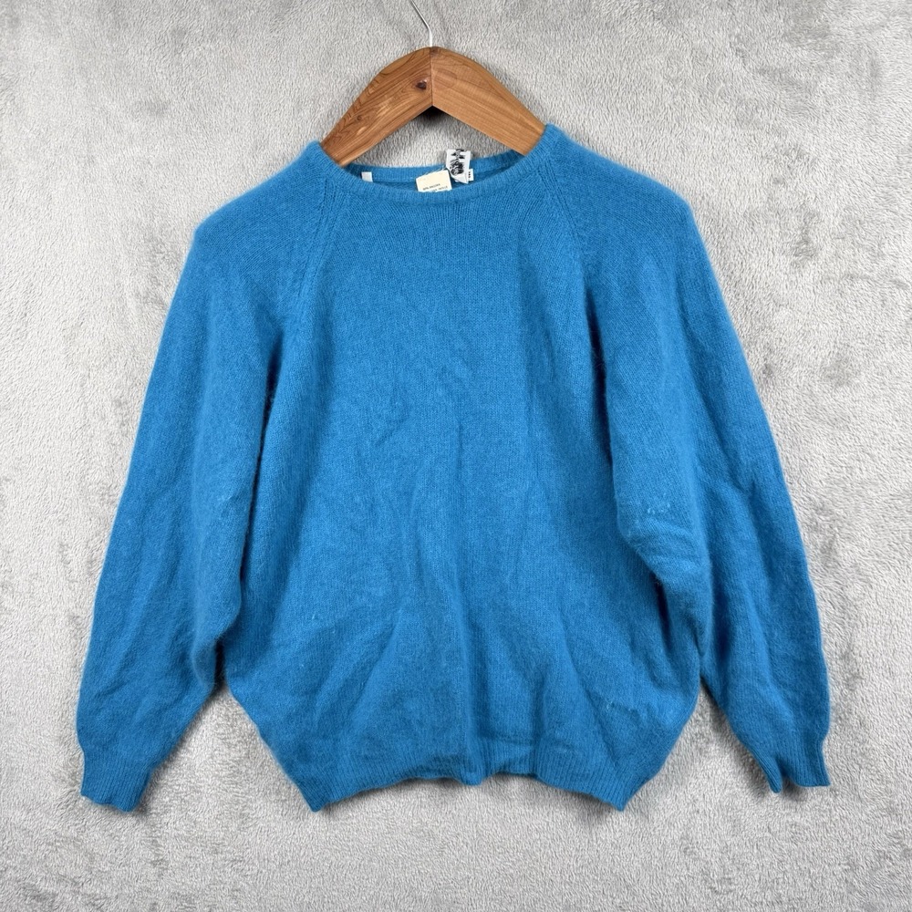 Marshall Fields Sweater Womens M Blue Angora Wool Pullover Made in Italy VTG